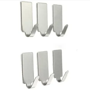 Huphoon Adhesive Hooks, Wall Hooks Stainless Steel Ultra Strong Waterproof Wall Hangers for Coat, Towel, Keys, Bags, Home, Kitchen, Bathroom - 6 Packs