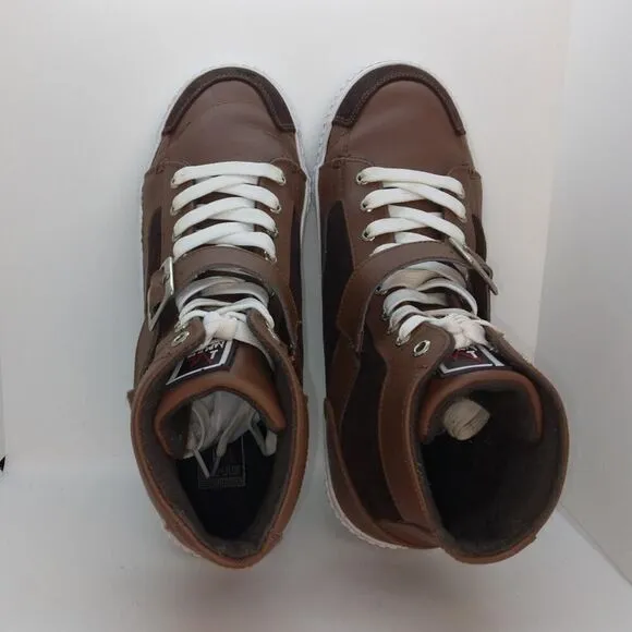 Impulse Mens Pre-owned Designer Two Toned Brown Leather/Suede Sneakers - sz. 12M