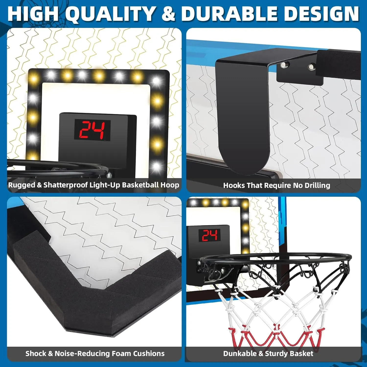 Indoor Basketball Hoop for Kids Over The Door Mini Basketball Hoop with 4