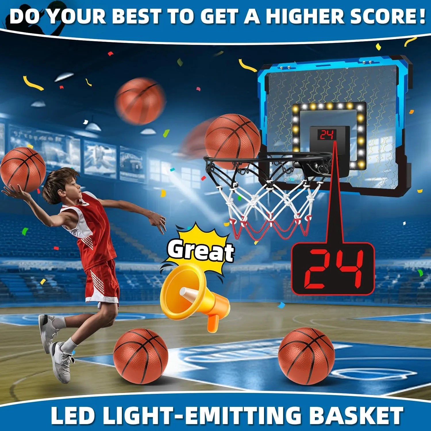 Indoor Basketball Hoop for Kids Over The Door Mini Basketball Hoop with 4