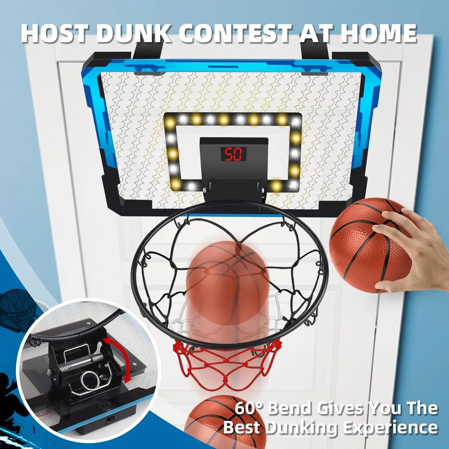 Indoor Basketball Hoop for Kids Over The Door Mini Basketball Hoop with 4