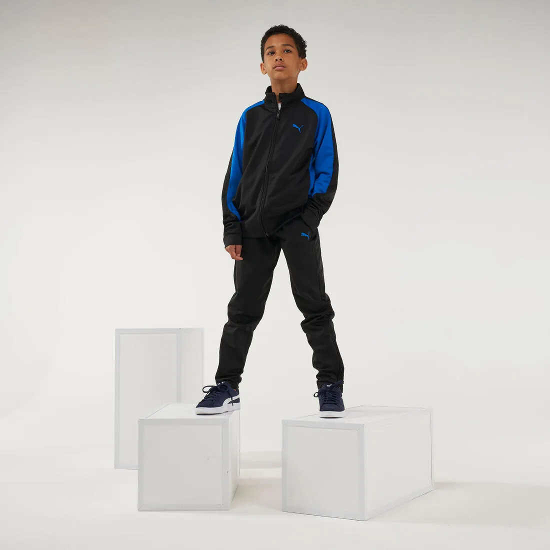 Kids' Breathable Synthetic Tracksuit - Black/Blue