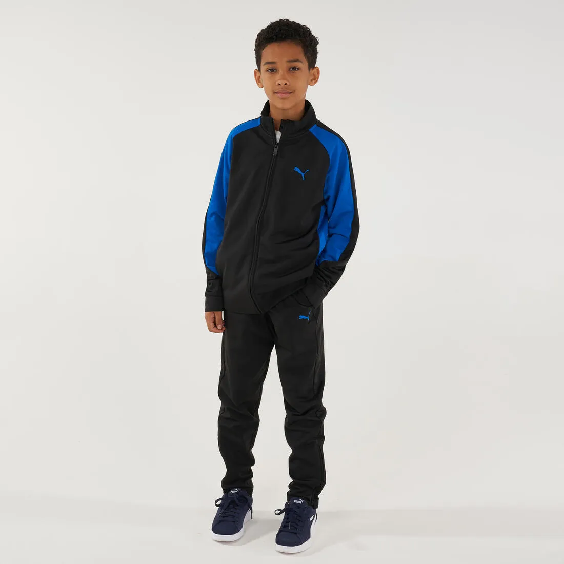 Kids' Breathable Synthetic Tracksuit - Black/Blue