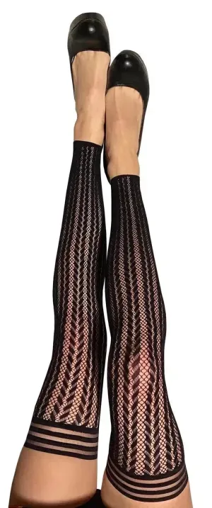 Kixies Lindsay Footless Fishnet Black Thigh High size C