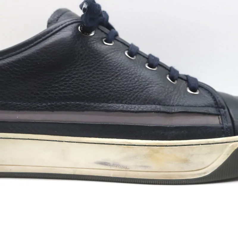 Lanvin Reflective Stripe Low Top Sneakers Navy Leather Size 9