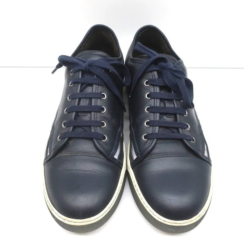Lanvin Reflective Stripe Low Top Sneakers Navy Leather Size 9