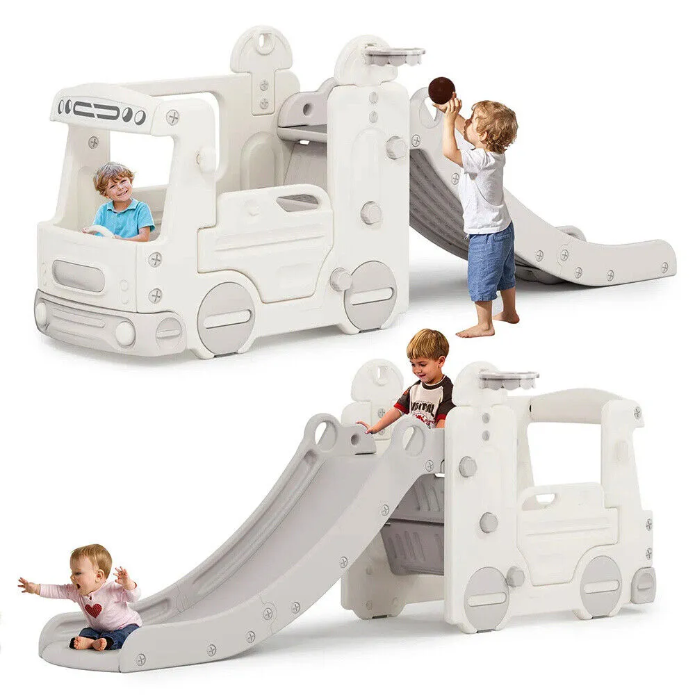 Large Montessori 4-in-1 Bus & Slide With Basketball Hoop | Drive | Climb | Slide | Shoot Hoops | 2 Years 