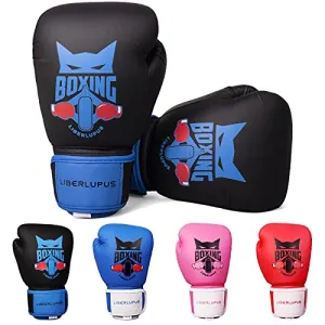 Liberlupus Kids Boxing Gloves, Training Boxing Gloves for Kids Age 3-15, Protective Youth Boxing Gloves with Multiple Color & Size (Black, 6 oz)