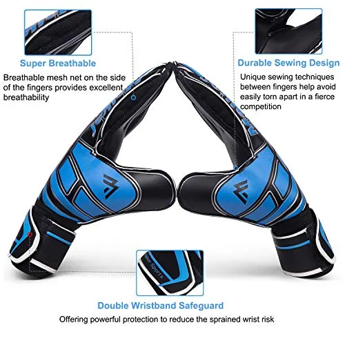Malker Soccer Goalie Gloves Goalkeeper Gloves with Fingersave and Double Wrist Protection, Strong Grip Goalkeeper Gloves for Youth&Adult Size 7