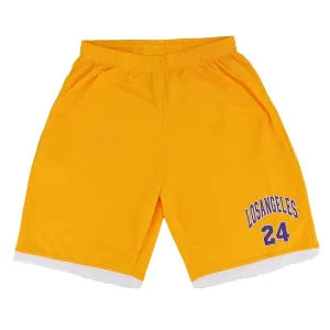 Men's Basketball Sports Shorts Gym Jogging Swim Board Boxing Sweat Casual Pants, Yellow - Los Angeles 24, S