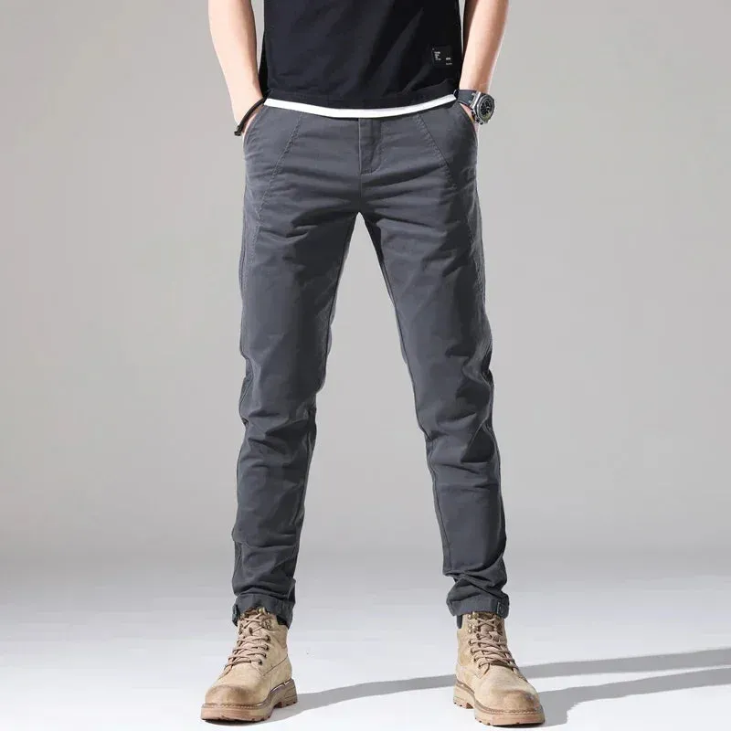 Men's Casual Pants - Slim Fit Stretch, Fashion Button Designer Men's Clothing, Streetwear Trousers