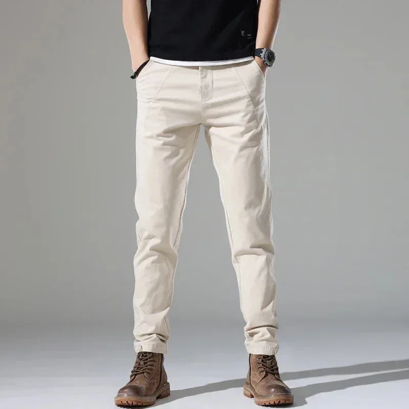 Men's Casual Pants - Slim Fit Stretch, Fashion Button Designer Men's Clothing, Streetwear Trousers