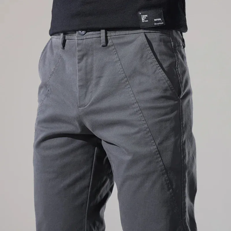 Men's Casual Pants - Slim Fit Stretch, Fashion Button Designer Men's Clothing, Streetwear Trousers