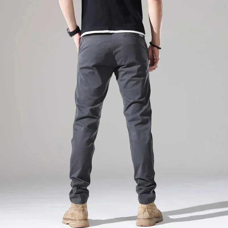 Men's Casual Pants - Slim Fit Stretch, Fashion Button Designer Men's Clothing, Streetwear Trousers