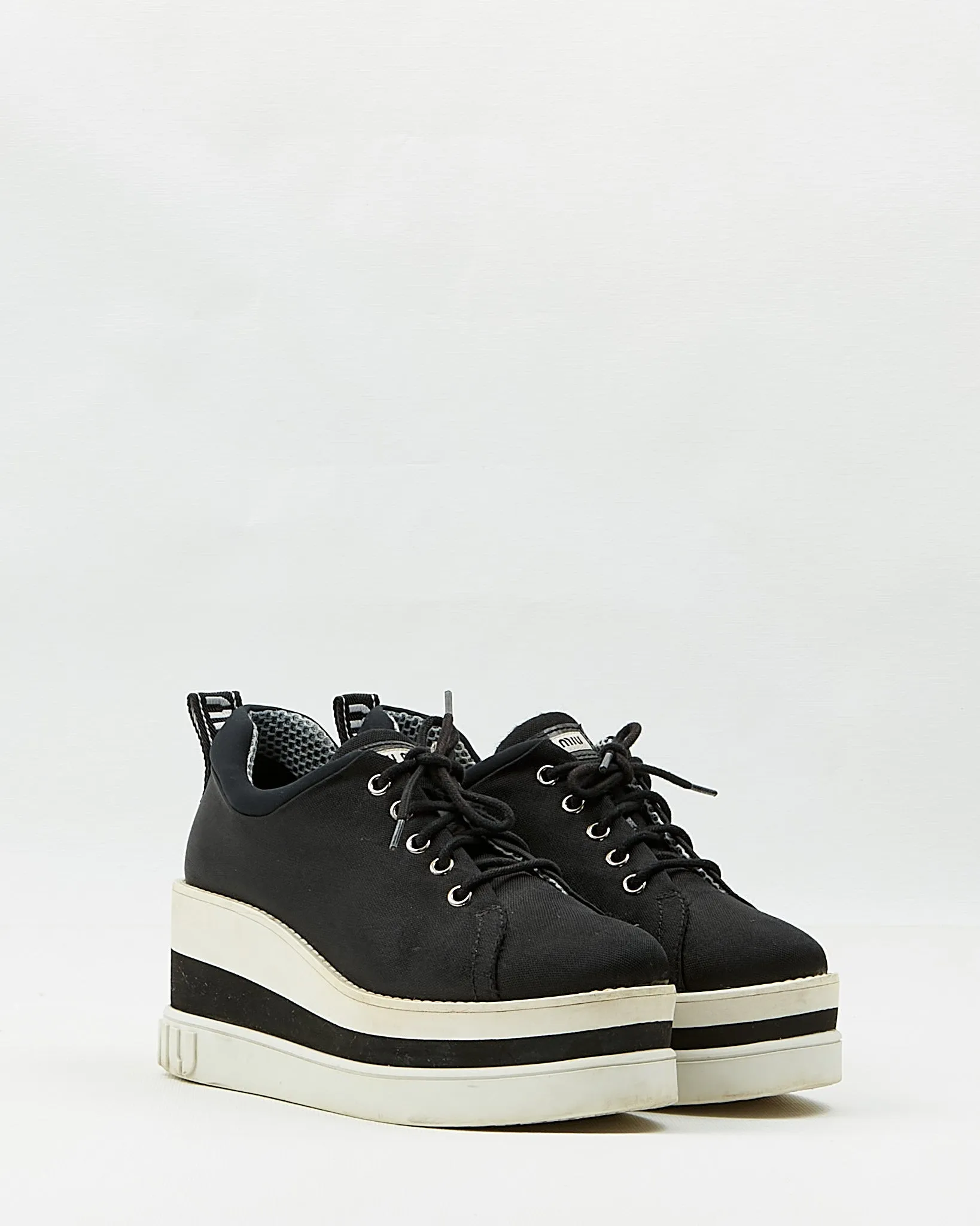 Miu Miu Black Fabric Lace Up Platform Sneakers - 38