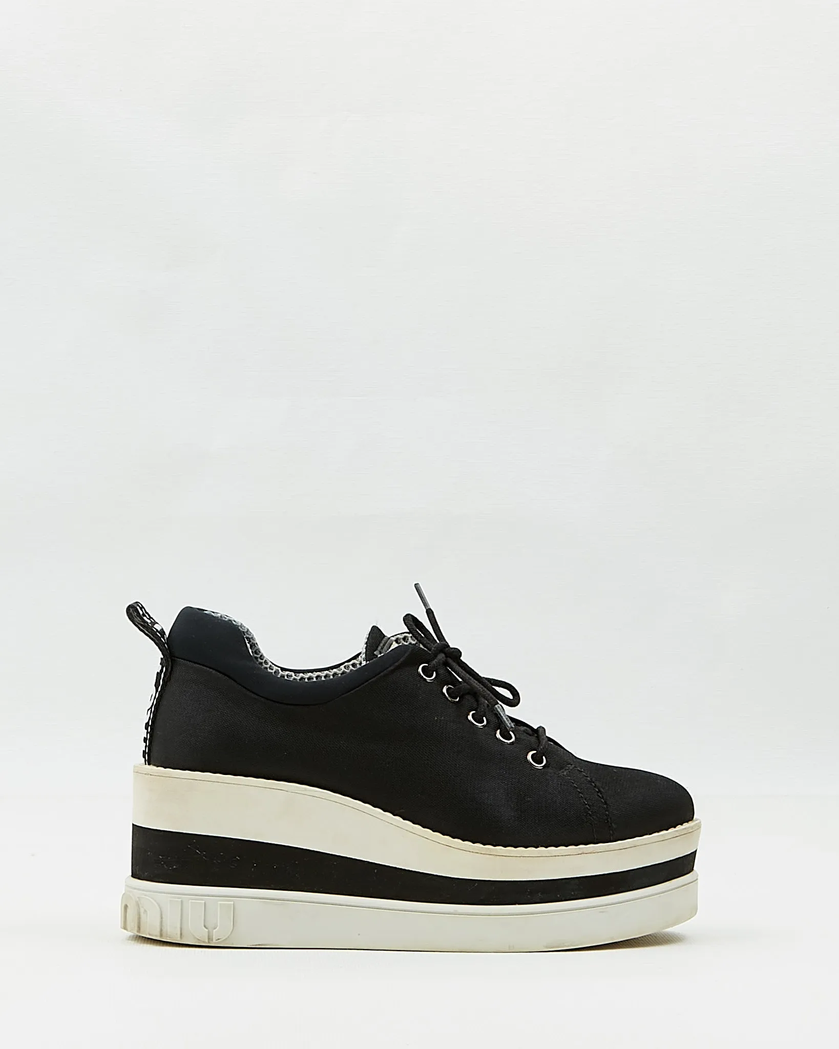 Miu Miu Black Fabric Lace Up Platform Sneakers - 38