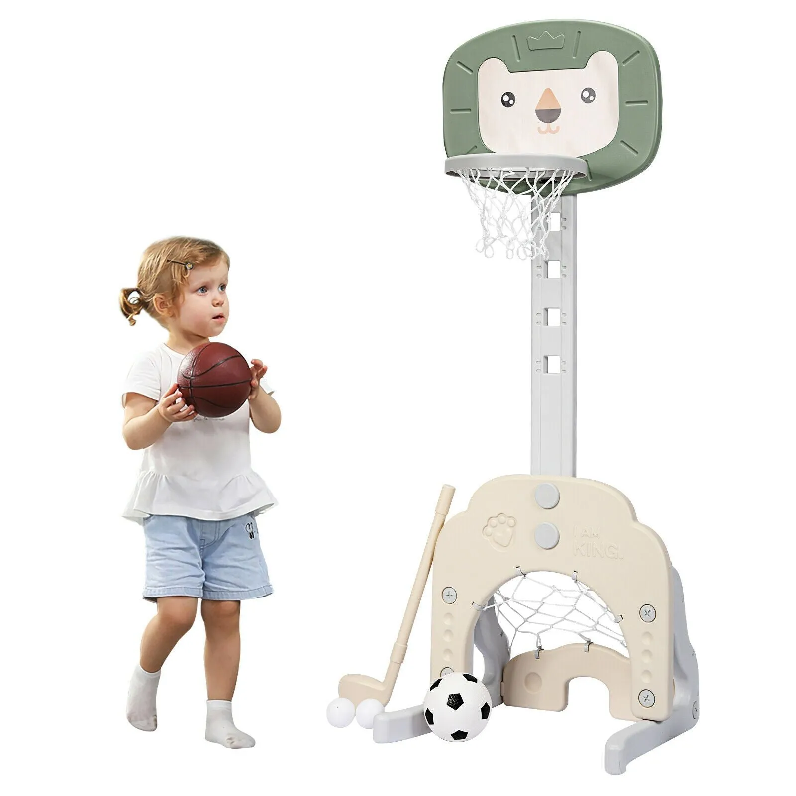 Montessori 3-in-1 Kids Basketball Stand | Adjustable Height | Football & Golf Goal | 3 Years 