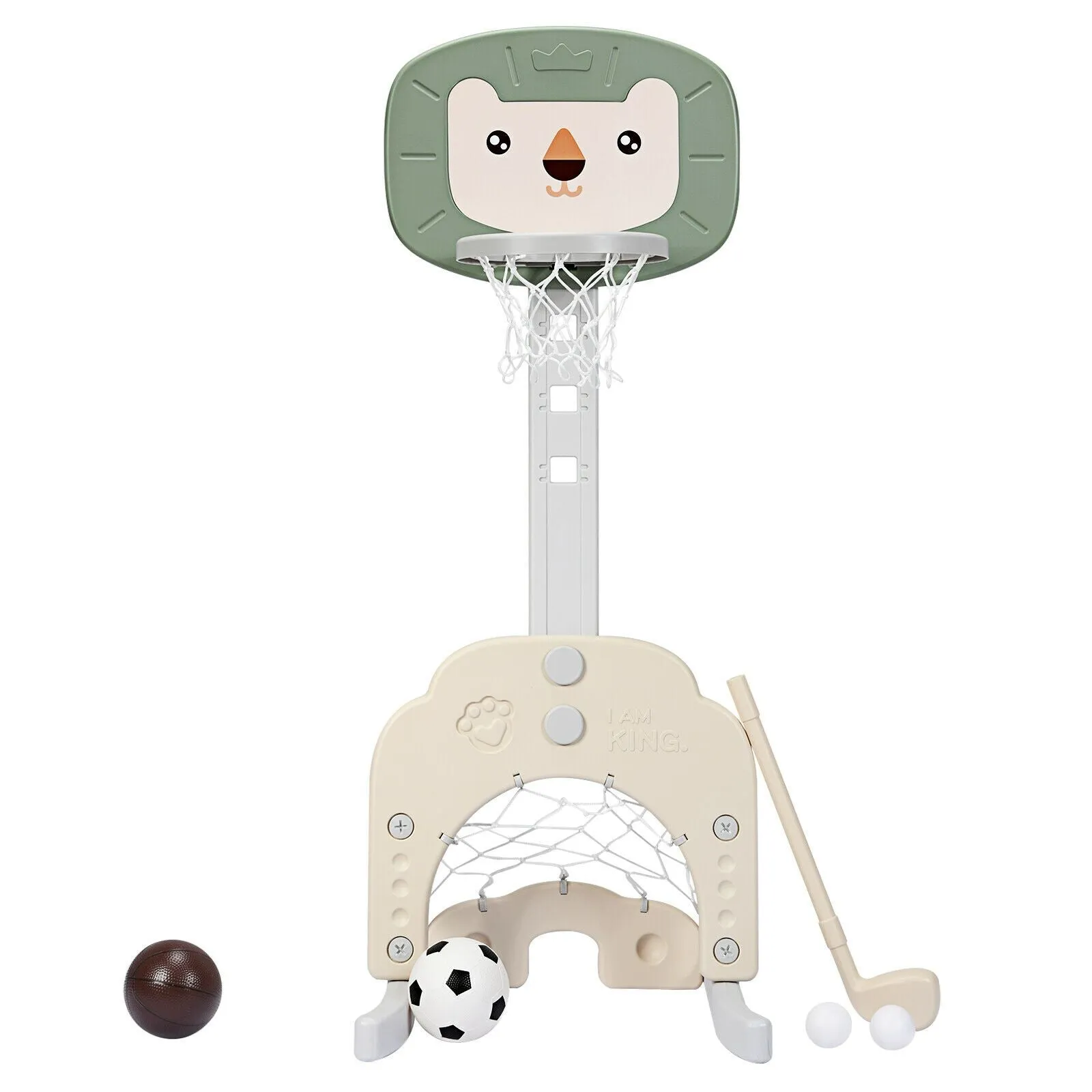 Montessori 3-in-1 Kids Basketball Stand | Adjustable Height | Football & Golf Goal | 3 Years 