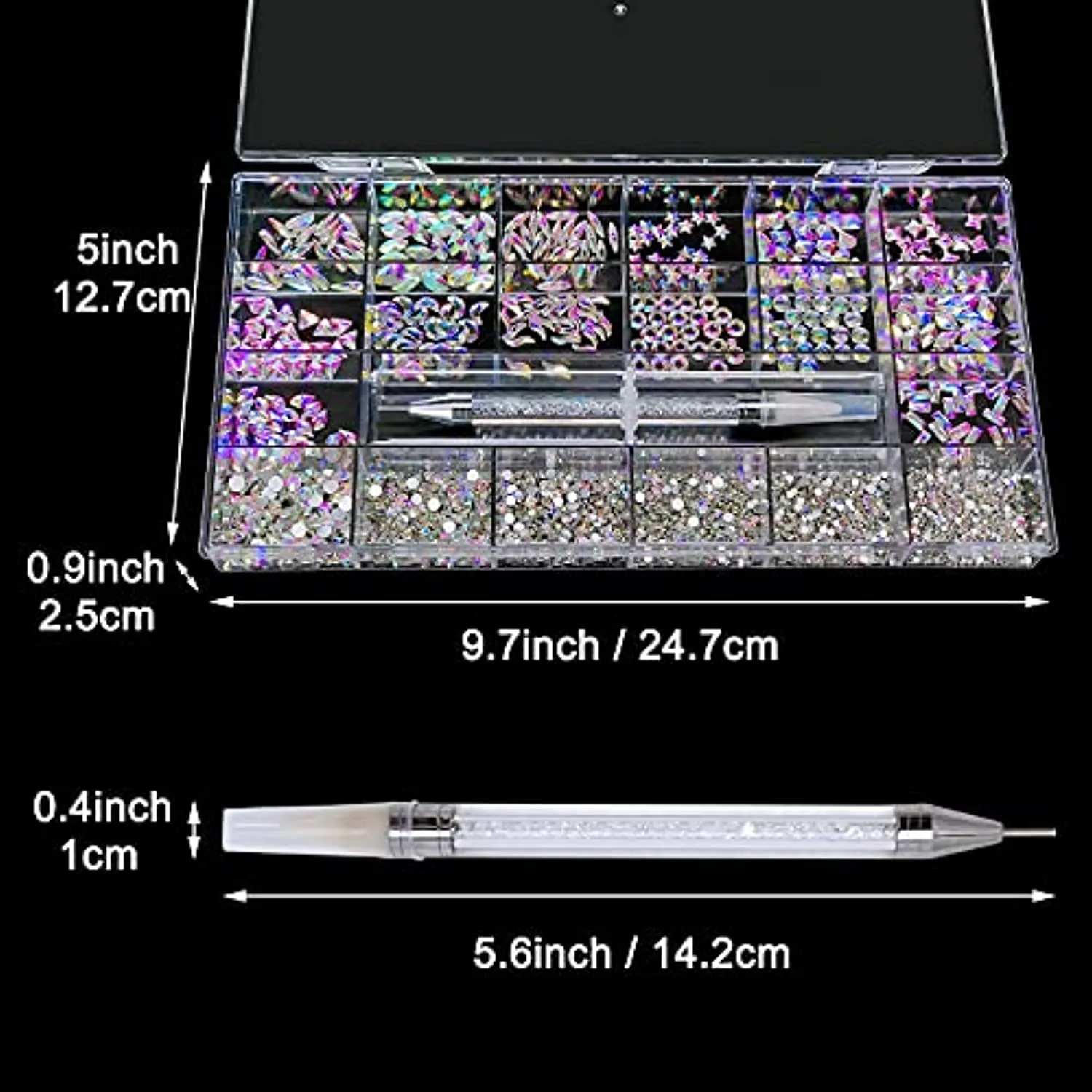 Nail Rhinestones Gems Jewels Kit,3830pcs 3D Crystal Diamond Nail Stones Mixed Shapes and Round Flat Rhinestones Packed with Nail Jewels Wax Pen & Box,Idea Gift for Acrylic Nail Art Diy Crafts