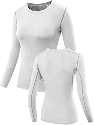 Neleus Women's 3 Pack Dry Fit Athletic Compression Long Sleeve T Shirt,Black,Grey,White,X-Large