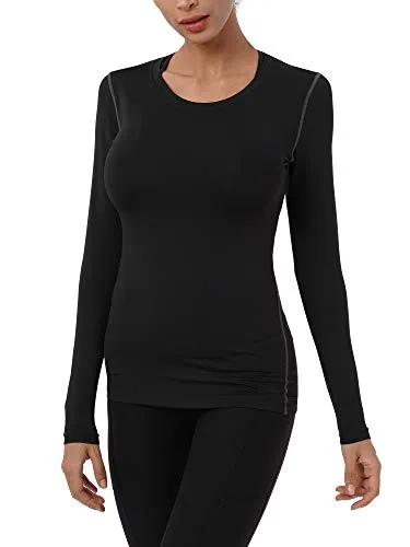 Neleus Women's 3 Pack Dry Fit Athletic Compression Long Sleeve T Shirt,Black,Grey,White,X-Large