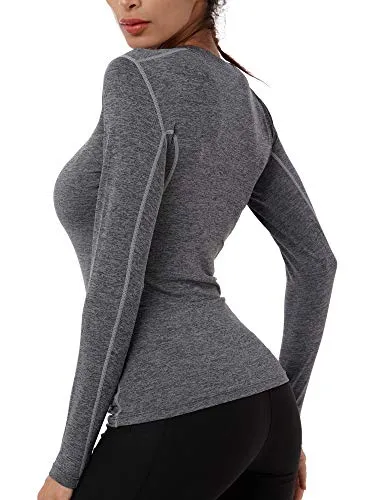 Neleus Women's 3 Pack Dry Fit Athletic Compression Long Sleeve T Shirt,Black,Grey,White,X-Large