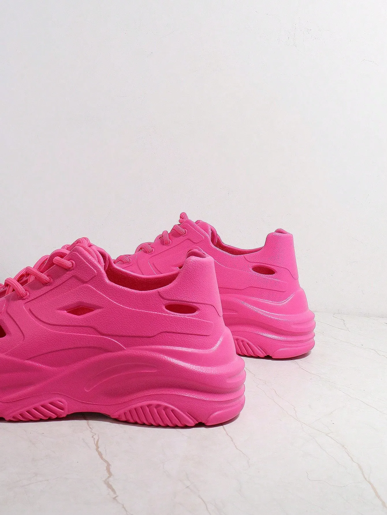 Neon Pink LaceUp Front Chunky Sneakers