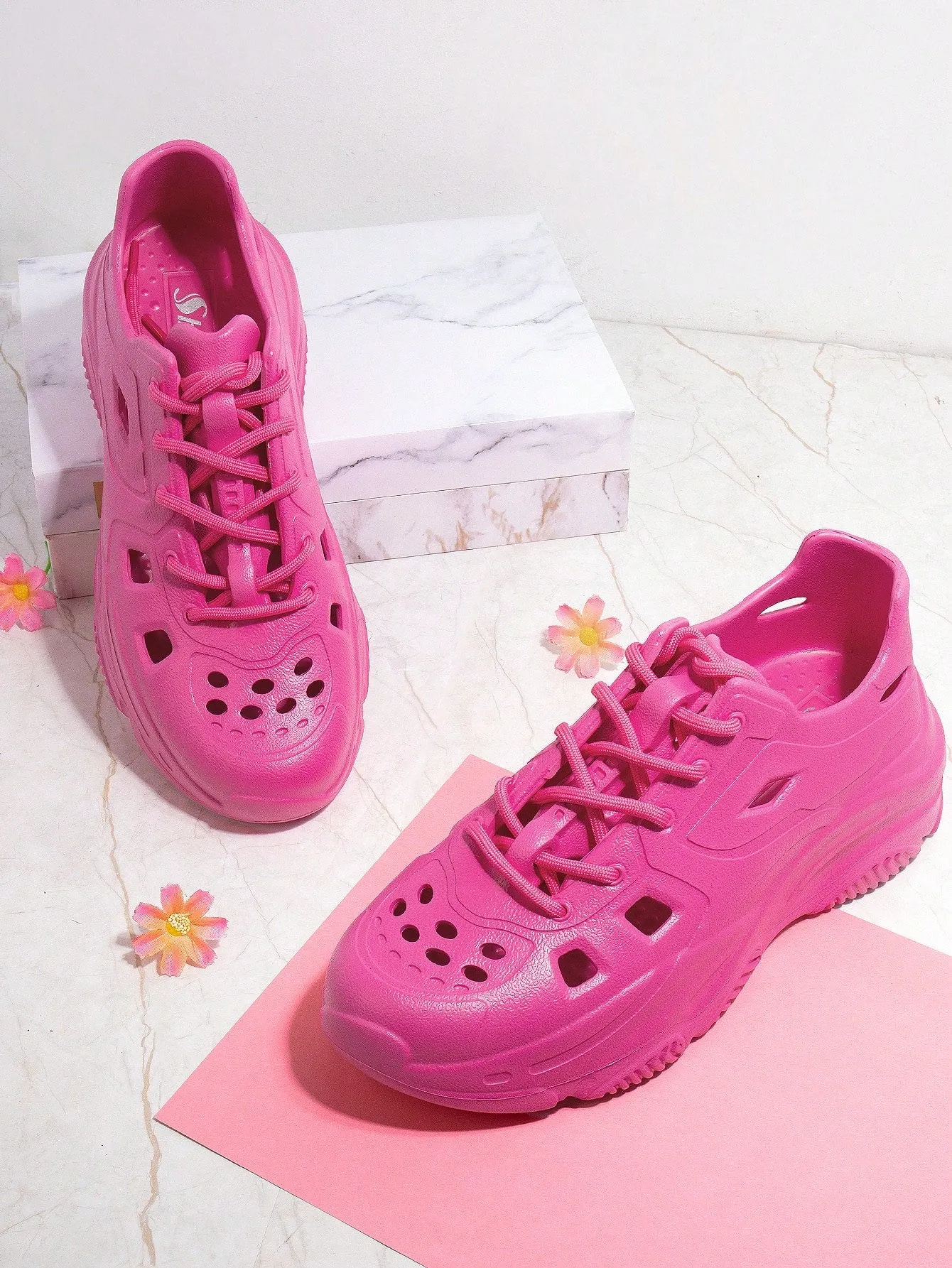Neon Pink LaceUp Front Chunky Sneakers
