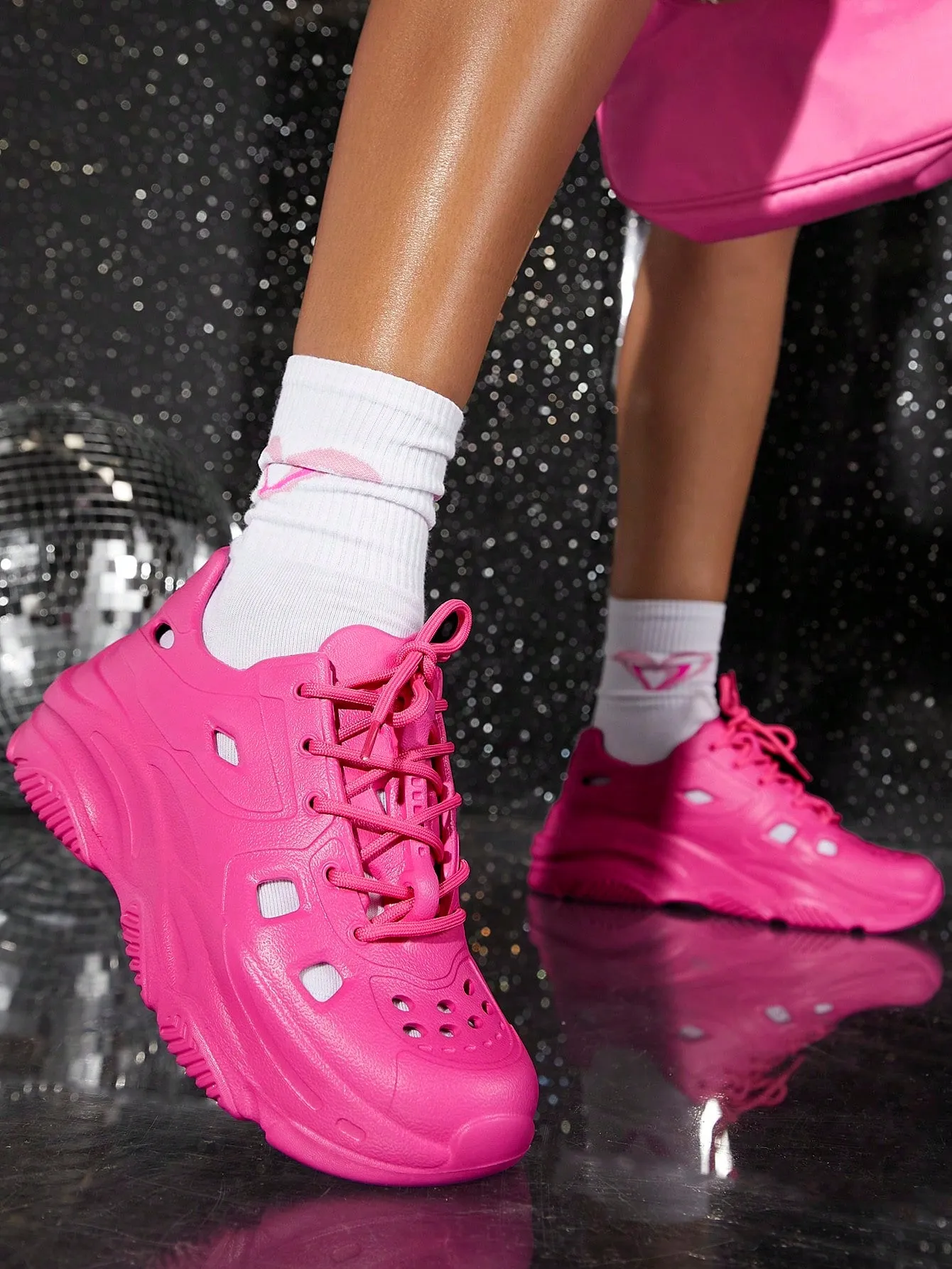 Neon Pink LaceUp Front Chunky Sneakers