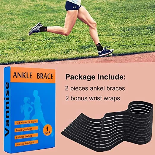New Compression Ankle Brace with adjustable wrap, 2PCS Breathable & Strong Ankle Brace for Circulation, Sprained Ankle, Stabilize Ligaments, Prevent Re-Injury, Unisex, Sz M!