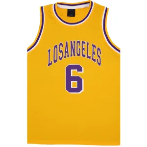 New Men's Basketball Jersey Sports T Shirt Tee Vest Tops Gym Chicago Los Angeles, Yellow - Los Angeles 6, 3XL