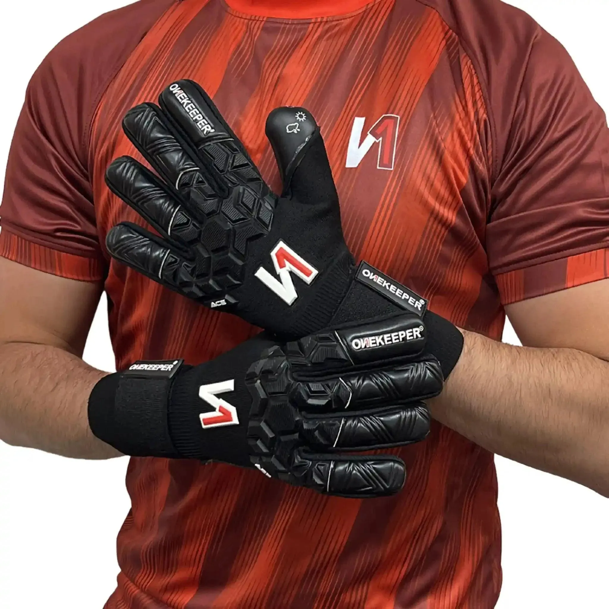 ONEKEEPER ACE Black - All Black Negative Cut Pro-Level Goalkeeper Gloves