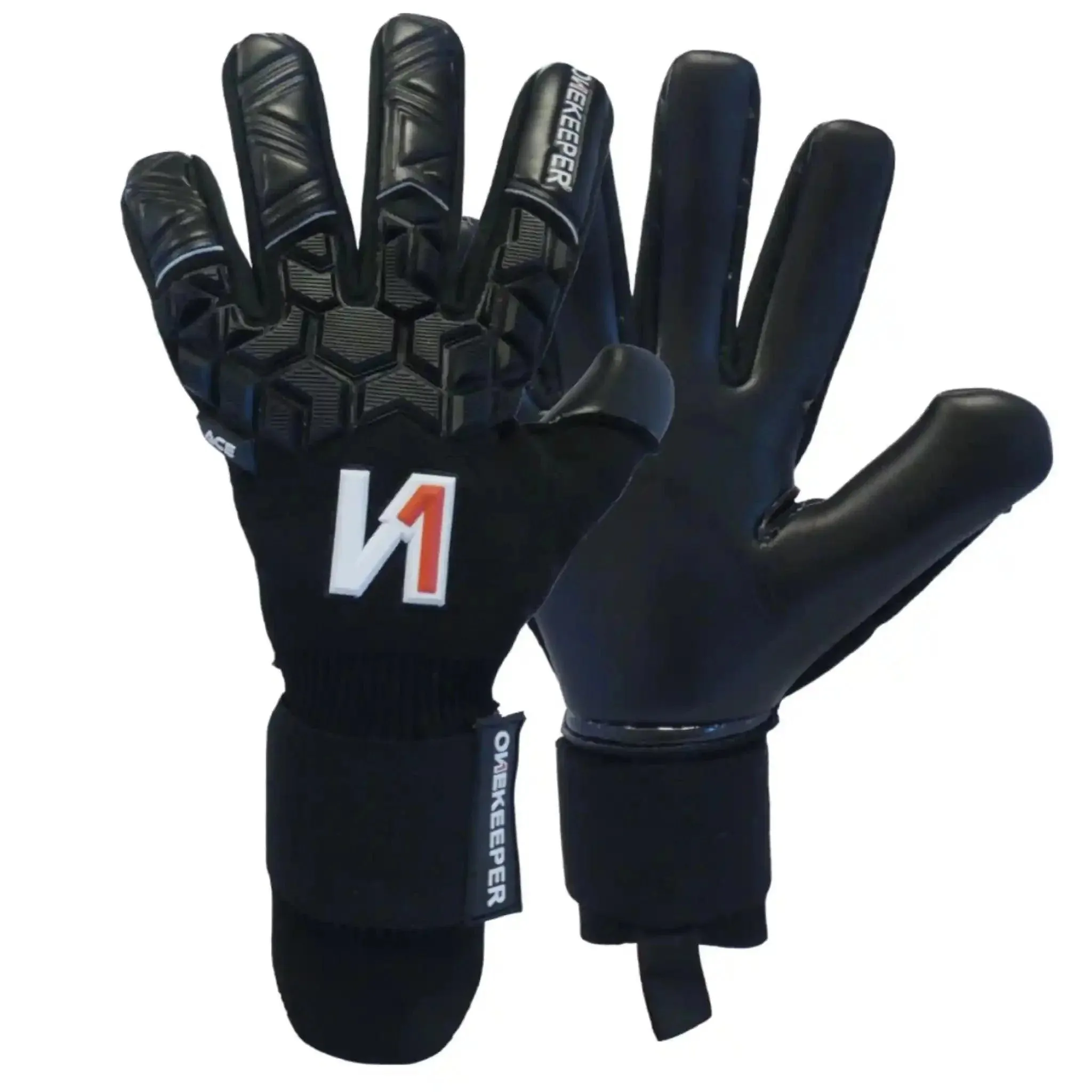 ONEKEEPER ACE Black - All Black Negative Cut Pro-Level Goalkeeper Gloves