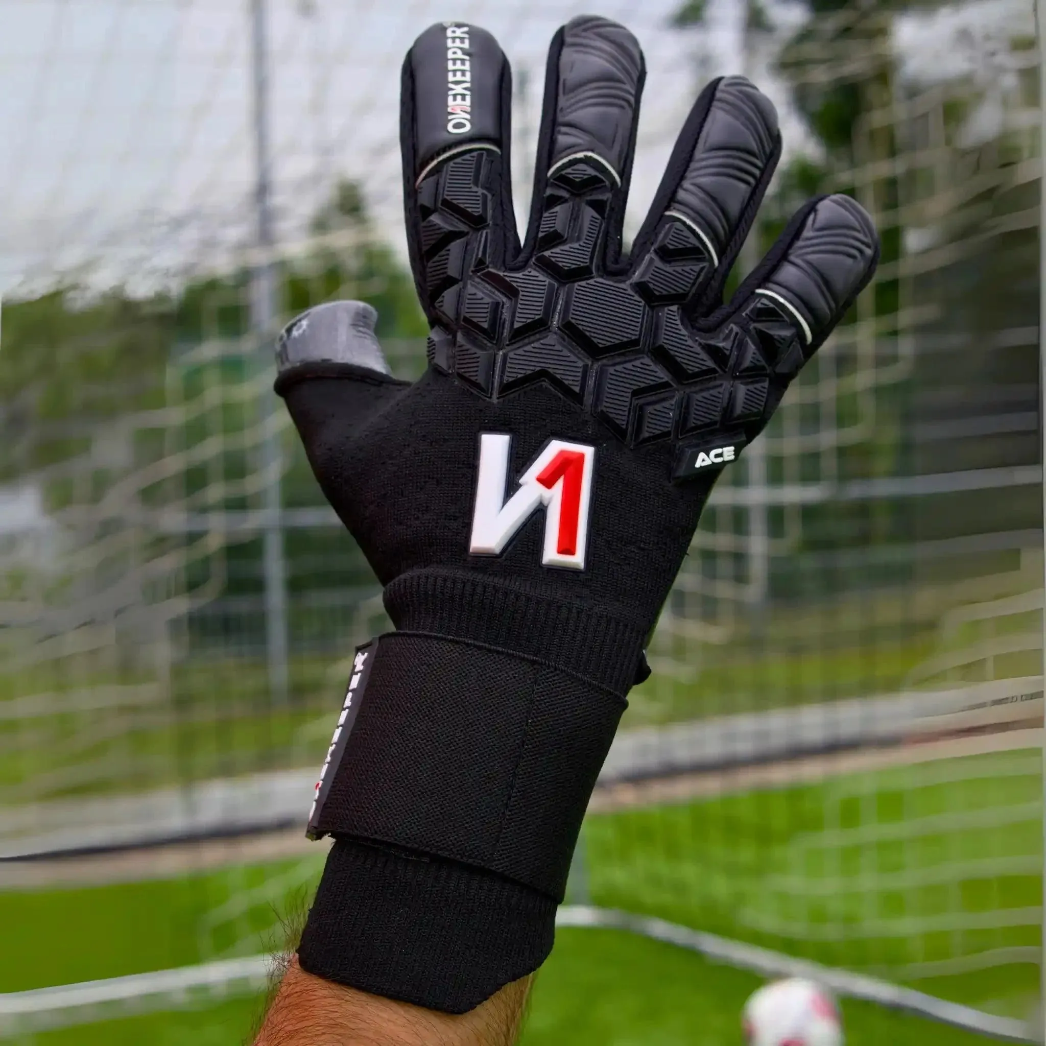 ONEKEEPER ACE Black - All Black Negative Cut Pro-Level Goalkeeper Gloves
