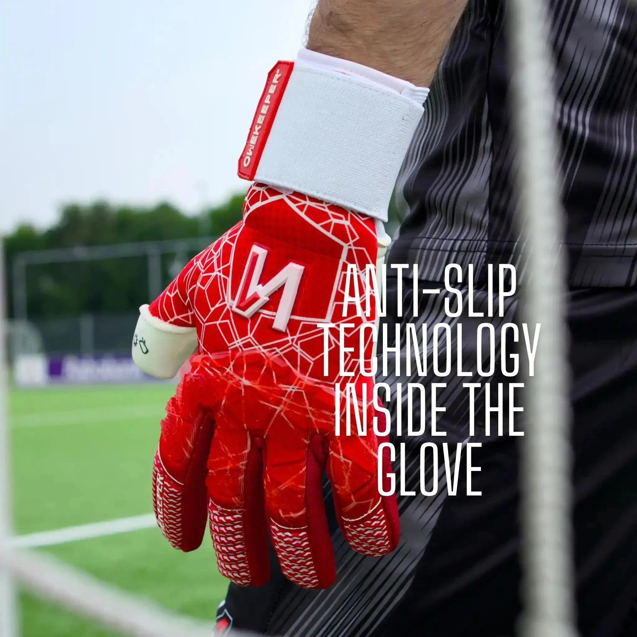 ONEKEEPER C-TEC Red and White - Pro Goalkeeper Gloves Sizes 8 to 12