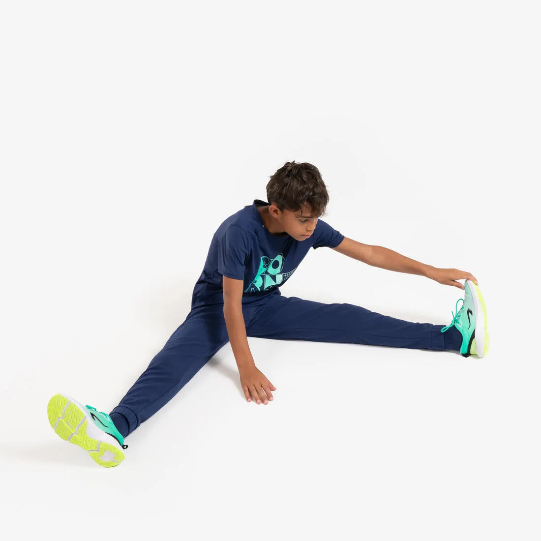 Pantalon de running avec zip Enfant - KIPRUN DRY  marine vert
