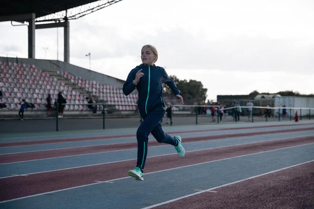 Pantalon de running avec zip Enfant - KIPRUN DRY  marine vert