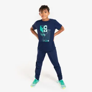 Pantalon de running avec zip Enfant - KIPRUN DRY  marine vert