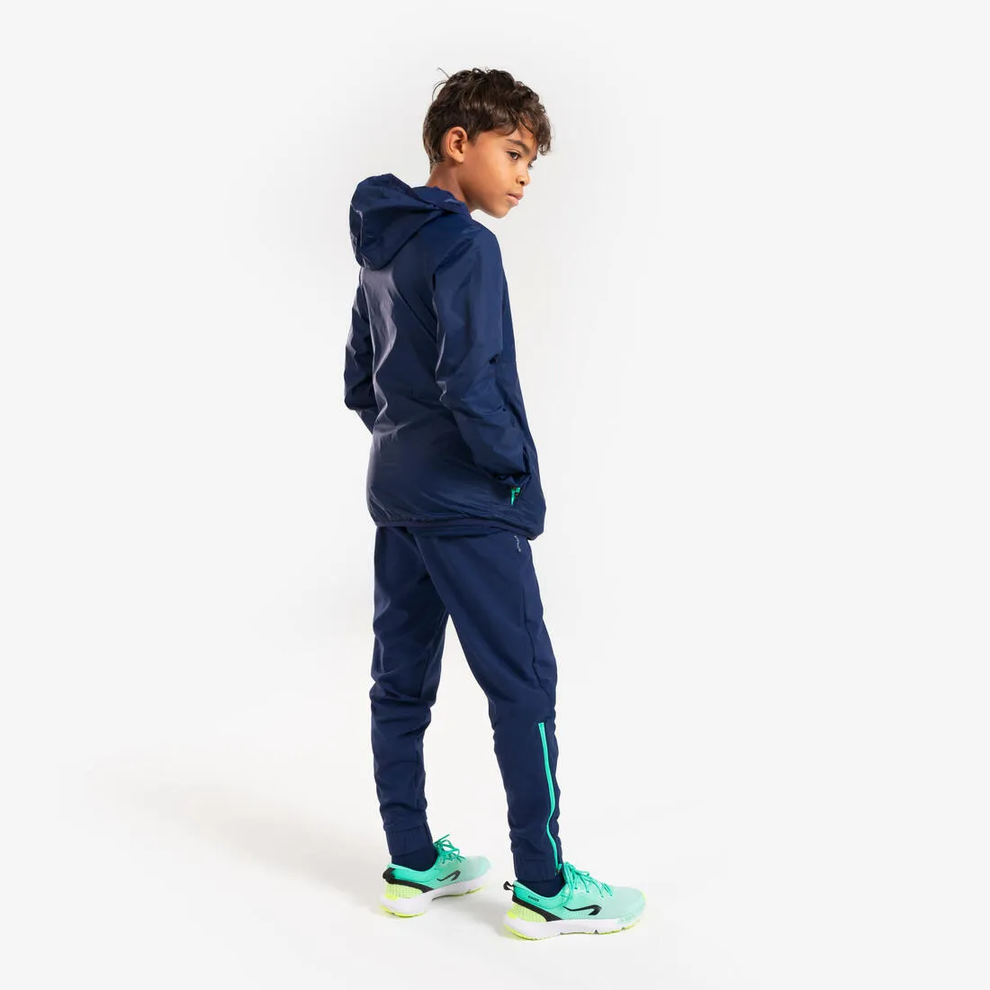 Pantalon de running avec zip Enfant - KIPRUN DRY  marine vert