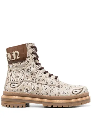 Philipp Plein paisley-print leather ankle boots