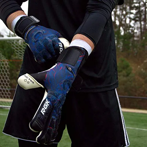 Renegade GK Limited Edition Rogue Guardian Goalie Gloves with Pro-Tek Fingersaves | 4mm Giga Grip & Neoprene | Black & Blue Soccer Goalkeeper Gloves (Size 9, Youth-Adult, Negative Cut, Level 4 )
