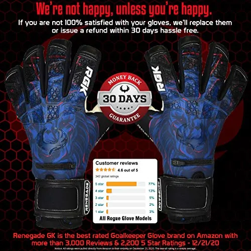 Renegade GK Limited Edition Rogue Guardian Goalie Gloves with Pro-Tek Fingersaves | 4mm Giga Grip & Neoprene | Black & Blue Soccer Goalkeeper Gloves (Size 9, Youth-Adult, Negative Cut, Level 4 )
