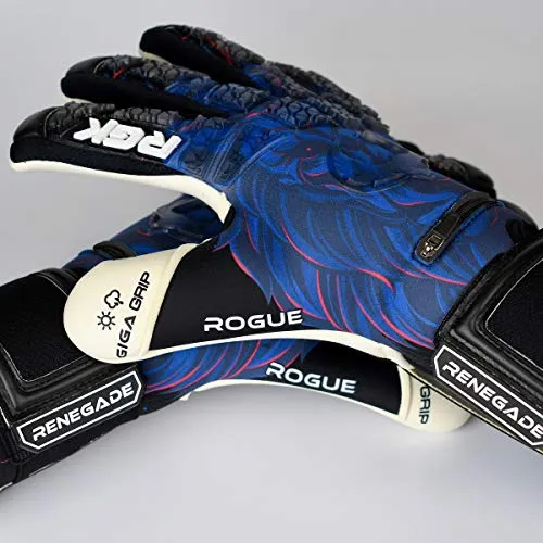 Renegade GK Limited Edition Rogue Guardian Goalie Gloves with Pro-Tek Fingersaves | 4mm Giga Grip & Neoprene | Black & Blue Soccer Goalkeeper Gloves (Size 9, Youth-Adult, Negative Cut, Level 4 )