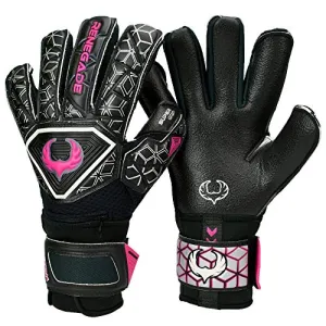 Renegade GK Triton Frenzy Goalie Gloves with Pro-Tek Finger Spines | 3.5 3mm Super Grip & 4mm Duratek | Black & Pink Soccer Goalkeeper Gloves (Size 7, Youth, Roll-Neg. Hybrid Cut, Level 2)