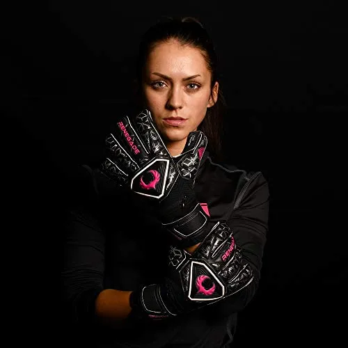 Renegade GK Triton Frenzy Goalie Gloves with Pro-Tek Finger Spines | 3.5 3mm Super Grip & 4mm Duratek | Black & Pink Soccer Goalkeeper Gloves (Size 7, Youth, Roll-Neg. Hybrid Cut, Level 2)