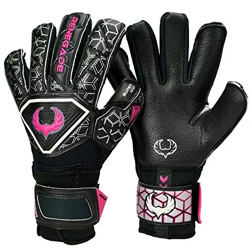 Renegade GK Triton Frenzy Goalie Gloves with Pro-Tek Finger Spines | 3.5 3mm Super Grip & 4mm Duratek | Black & Pink Soccer Goalkeeper Gloves (Size 7, Youth, Roll-Neg. Hybrid Cut, Level 2)