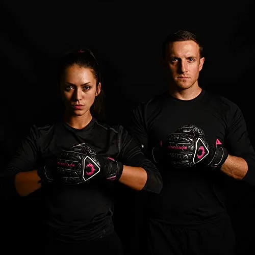 Renegade GK Triton Frenzy Goalie Gloves with Pro-Tek Finger Spines | 3.5 3mm Super Grip & 4mm Duratek | Black & Pink Soccer Goalkeeper Gloves (Size 7, Youth, Roll-Neg. Hybrid Cut, Level 2)