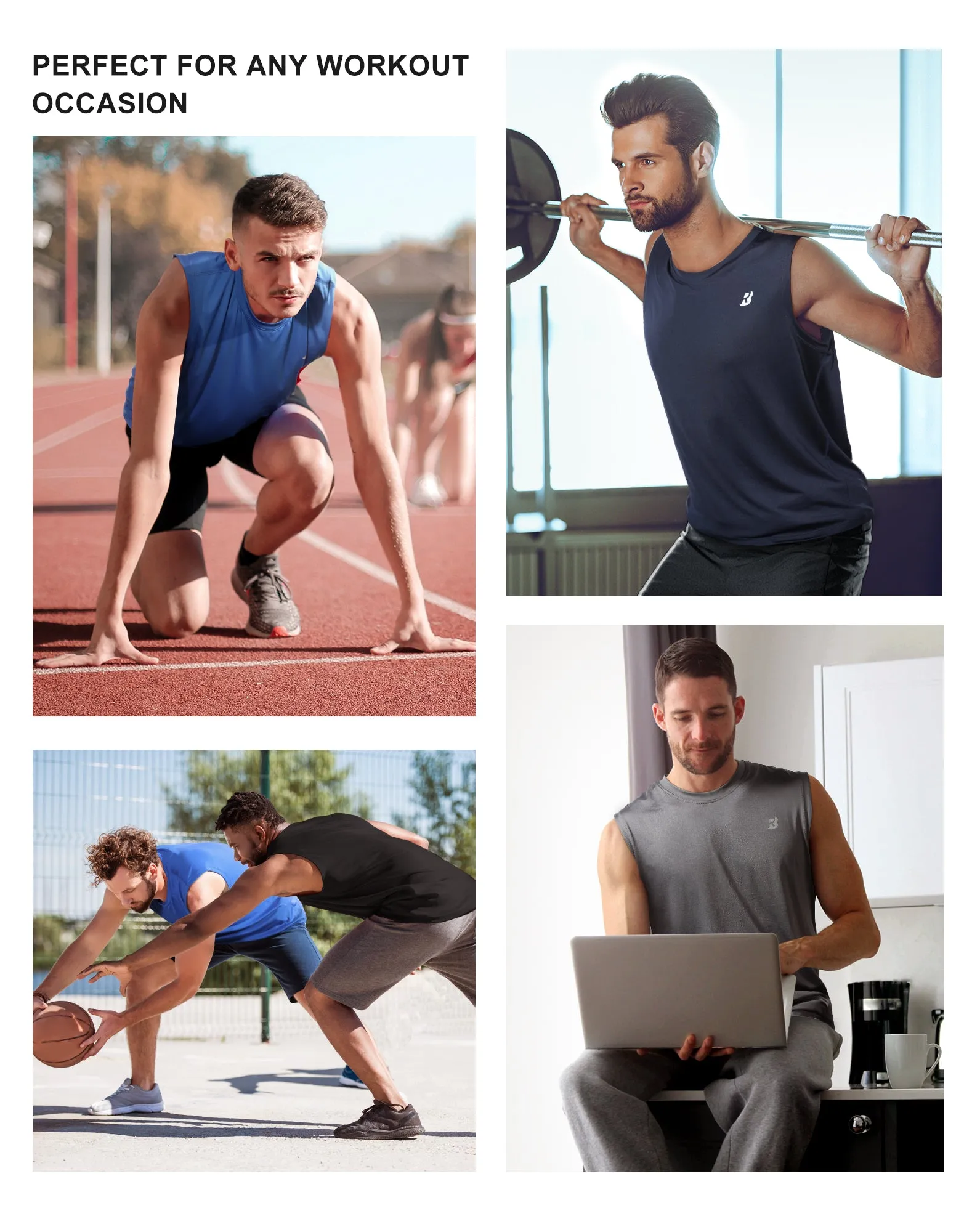 Roadbox Workout Sleeveless Shirts for Men Athletic Gym Basketball Quick Dry Muscle Tank Tops