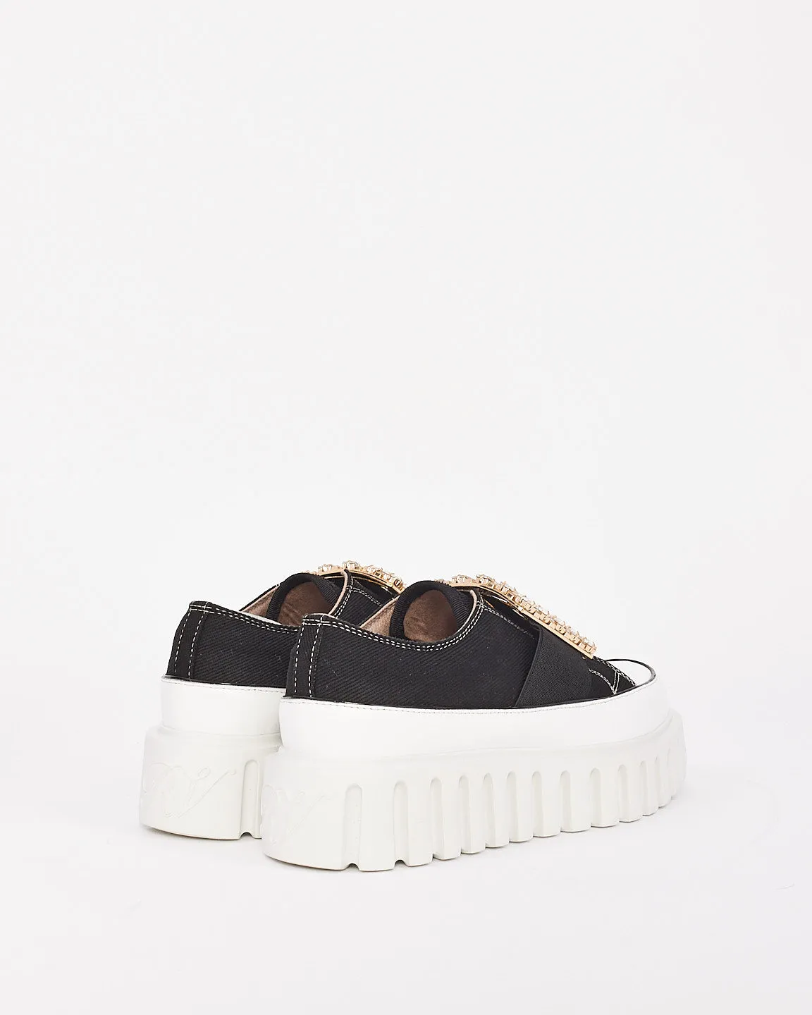 Roger Vivier Black Canvas Go Thick Strass Buckle Slip On Sneakers - 37