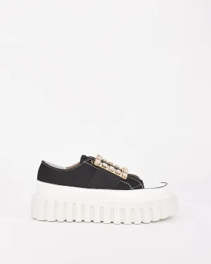 Roger Vivier Black Canvas Go Thick Strass Buckle Slip On Sneakers - 37
